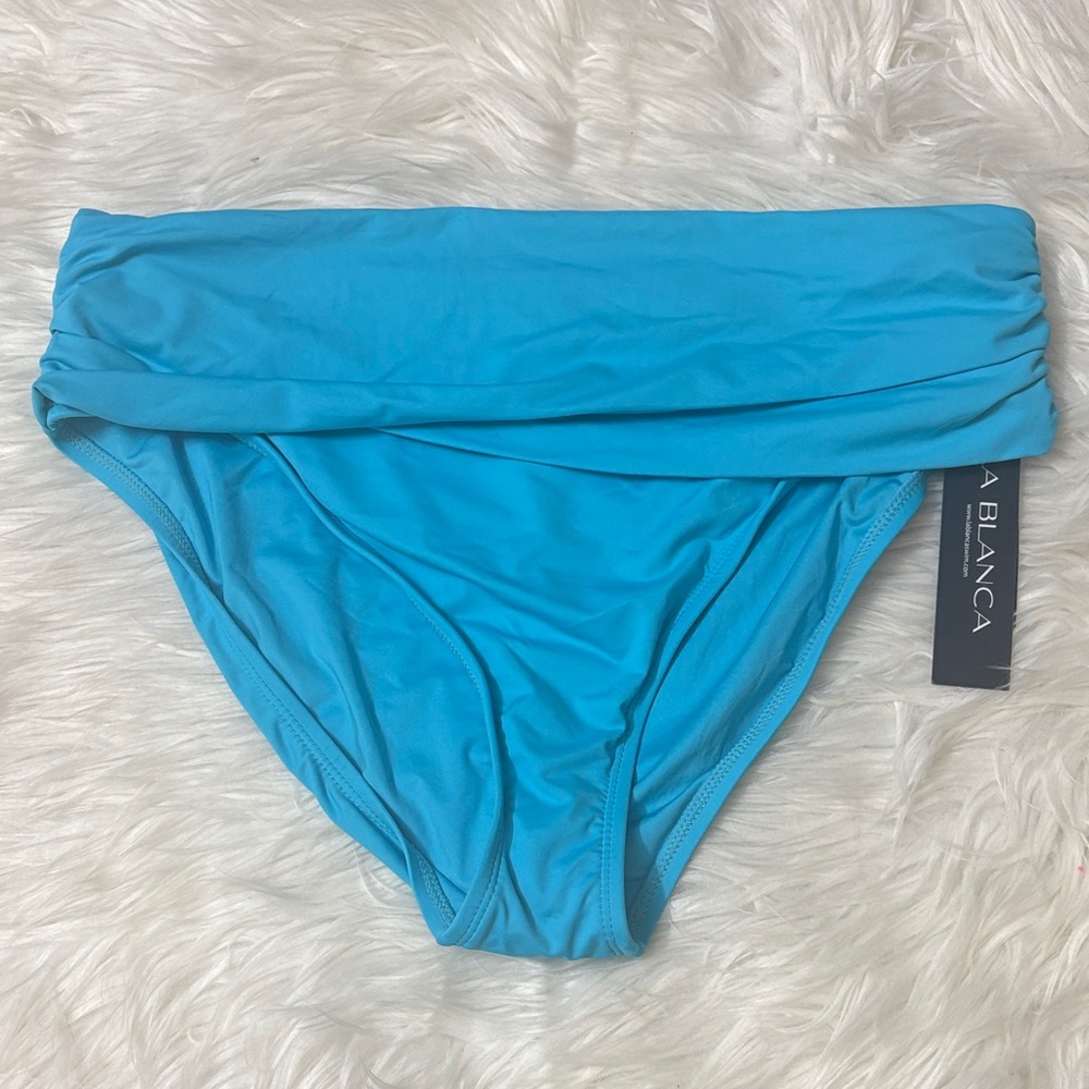 NWT La Blanca Light Flaws Tummy Control Island Goddess Overlap Swim Bottoms Blue
